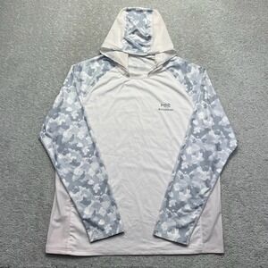 Bassdash Hoodie Men 2XL White Camo Sleeve UPF 50+ Sun Protection Fishing Outdoor